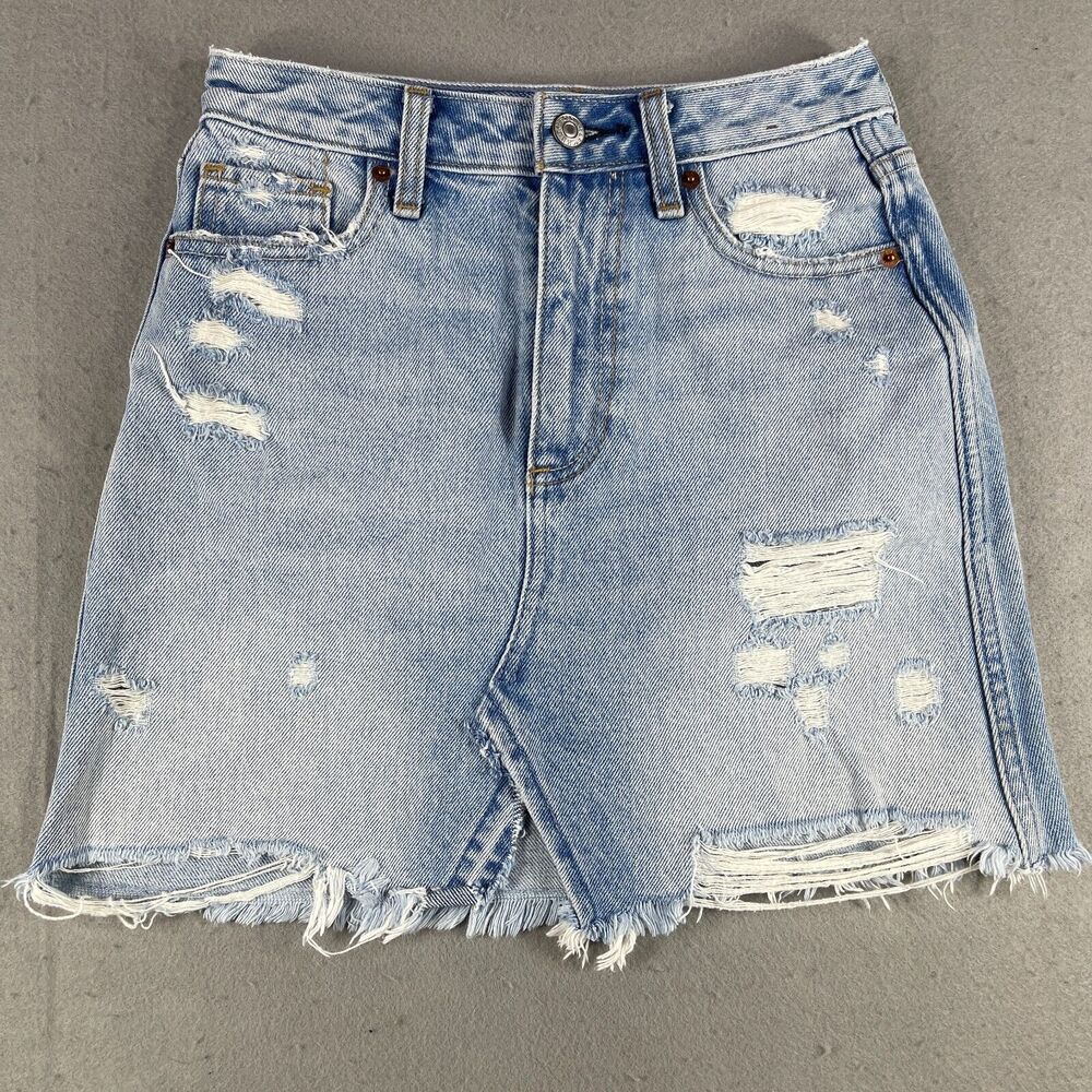 Abercrombie & Fitch Skirt‎ Womens 24/00 Light Blue Zoe Natural Rise Distressed